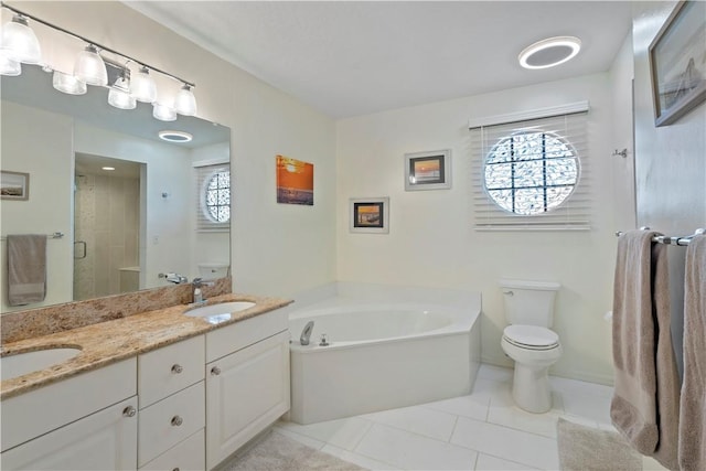 full bath with a wealth of natural light, a stall shower, toilet, and a sink