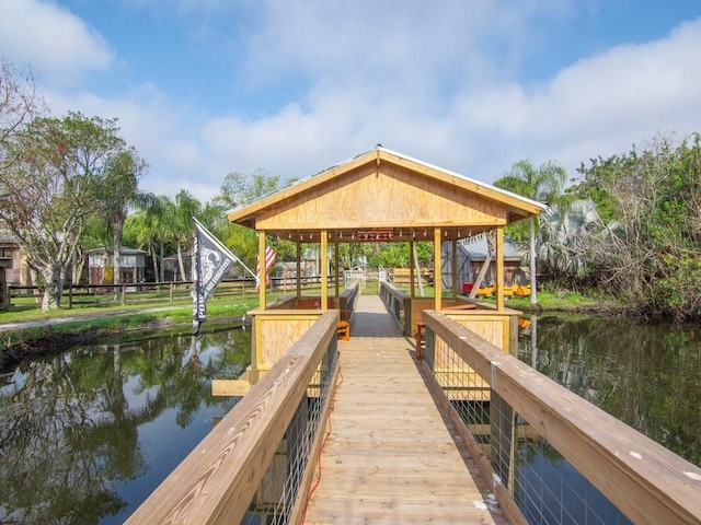 dock area with a water view