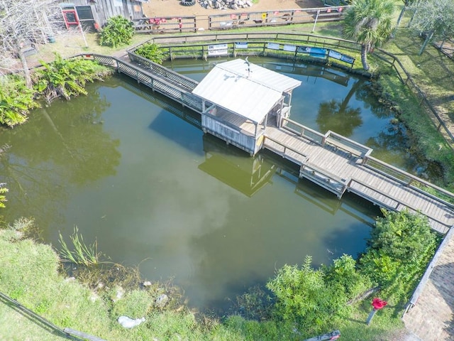 dock area with a water view