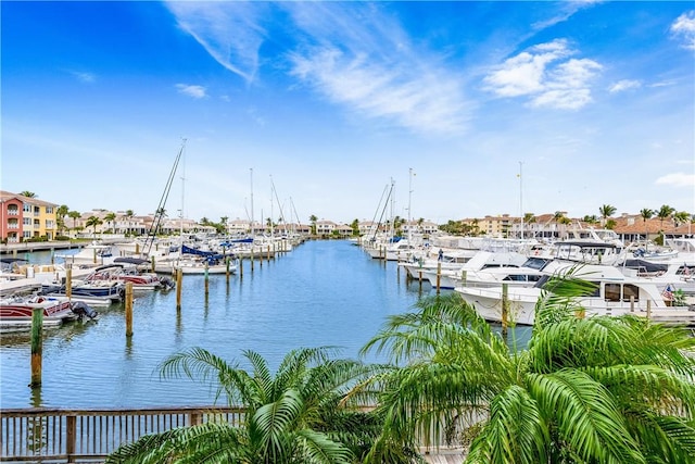 view of dock with a water view