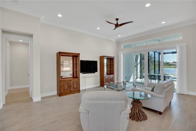 living room with ceiling fan