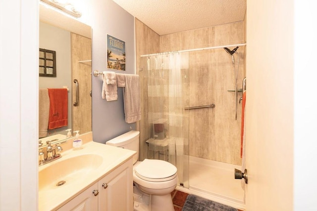 5740 Marina Dr Unit 2, Sebastian, FL 32958 - bathroom featuring vanity, curtained shower, a textured ceiling, and toilet