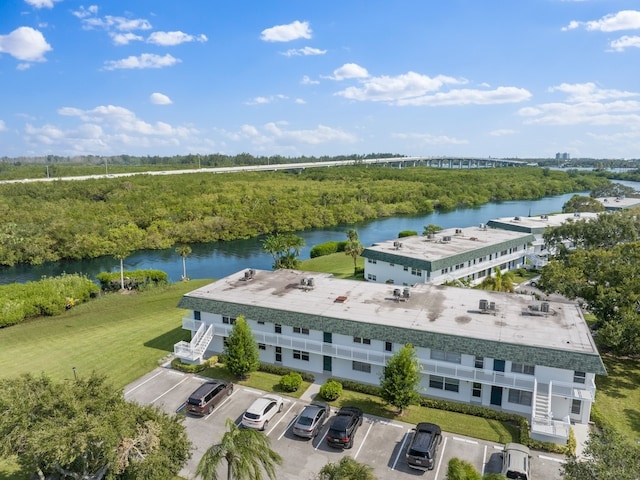 drone / aerial view featuring a water view