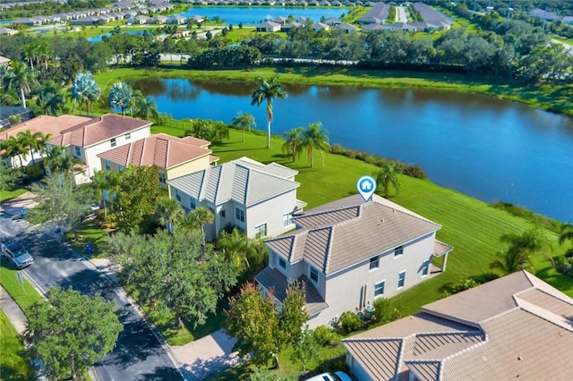 aerial view with a water view