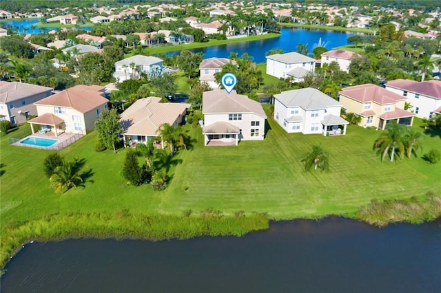 aerial view with a water view