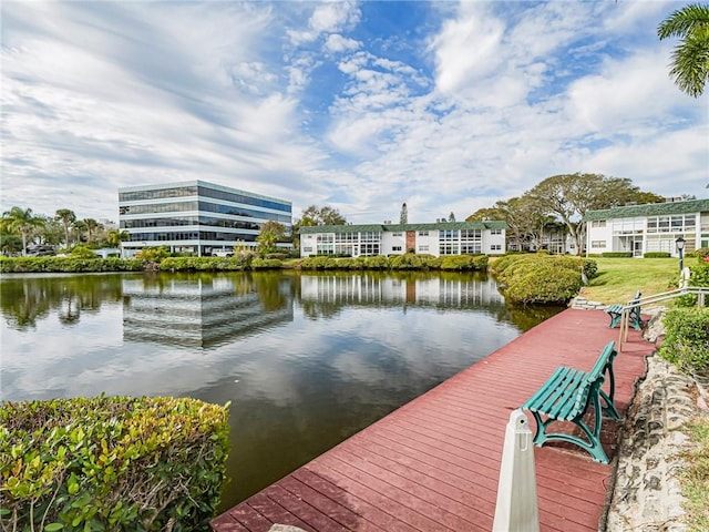 dock area with a water view