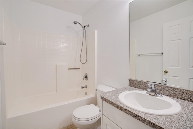 full bathroom with shower / bathtub combination, toilet, and vanity