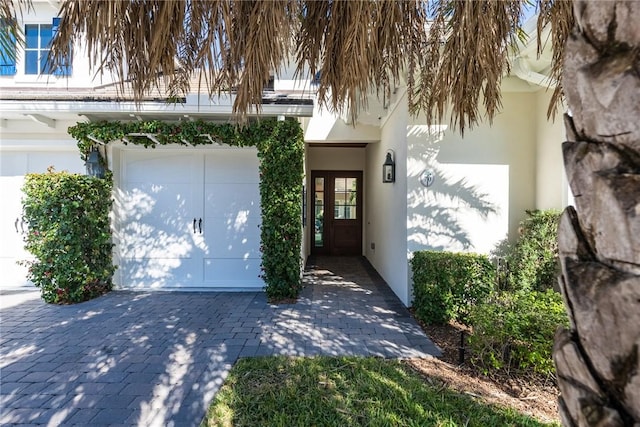 exterior space featuring a garage