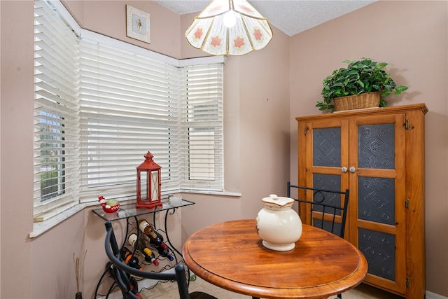 dining space with a textured ceiling