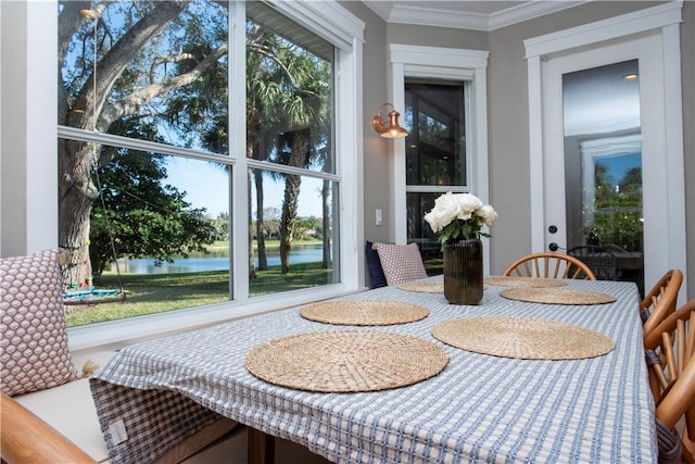500 45th Ct SW, Vero Beach, FL 32968 - dining space with a water view and ornamental molding