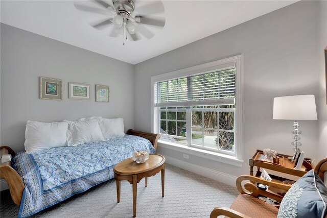 bedroom featuring carpet and ceiling fan