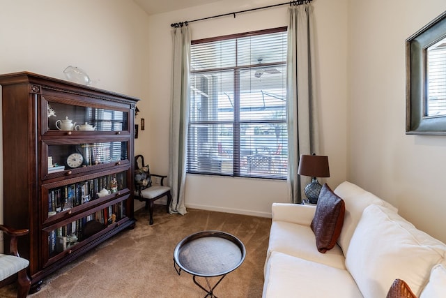 living area with carpet