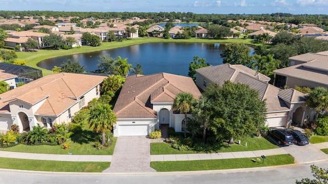 aerial view with a water view