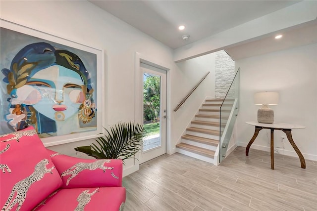 sitting room with light hardwood / wood-style flooring