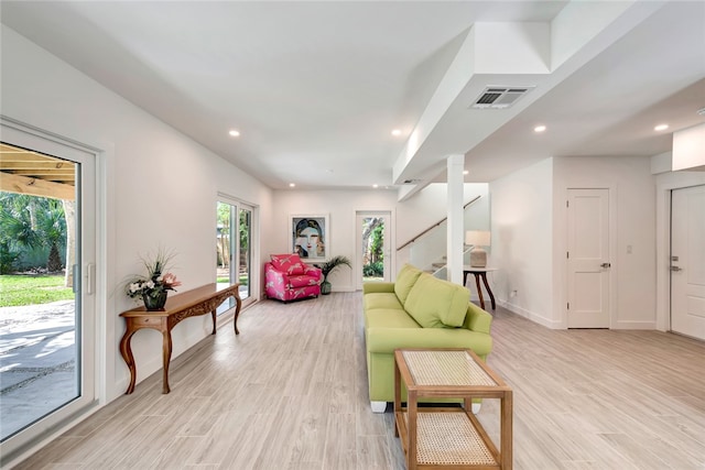 living room with light wood-type flooring