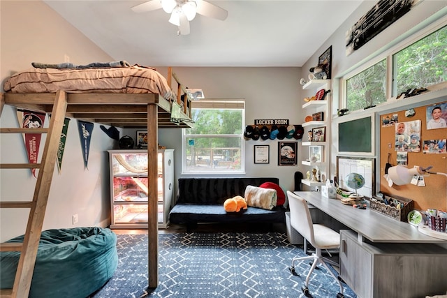 bedroom featuring ceiling fan