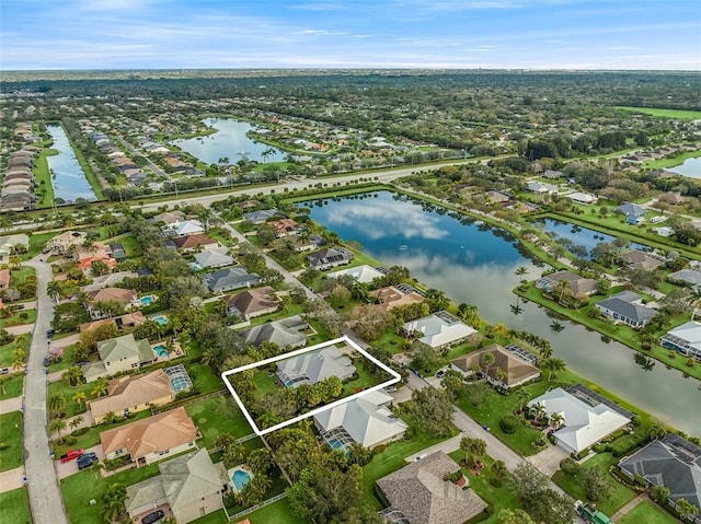 aerial view featuring a water view