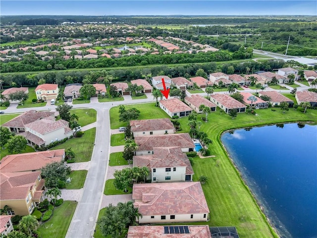 aerial view featuring a water view