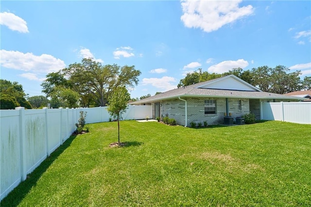 view of yard with a fenced backyard