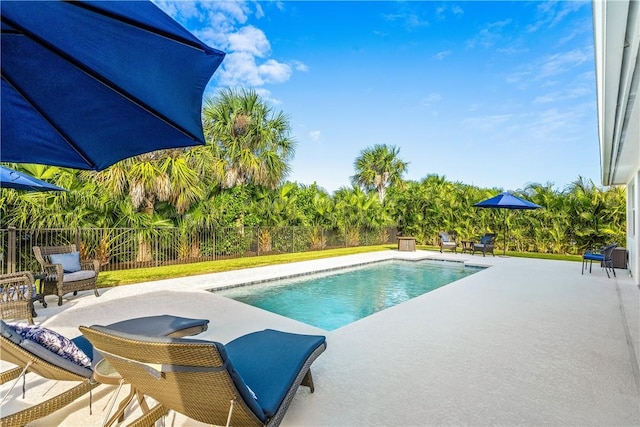 view of swimming pool with a patio area