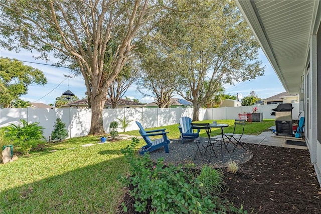 view of yard featuring a fenced backyard and a patio