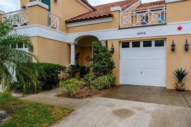 exterior space with a garage