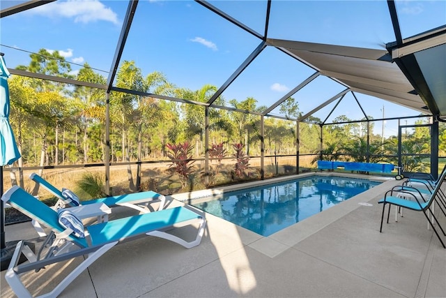 outdoor pool featuring a lanai and a patio area