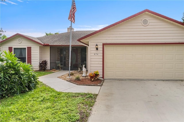 single story home with a garage