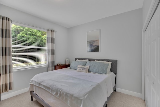 carpeted bedroom with a closet