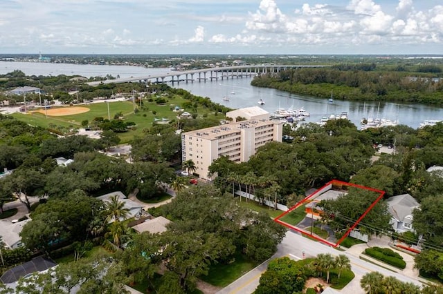 aerial view with a water view