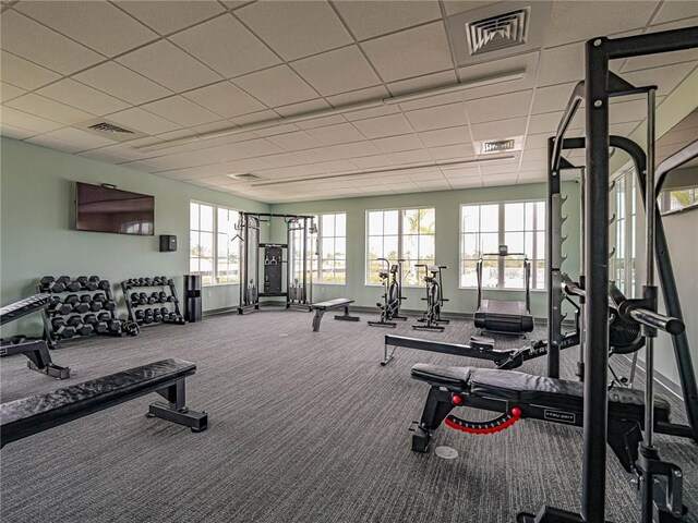 4101 Keeson Cir, Vero Beach, FL 32967 - workout area featuring carpet floors, a drop ceiling, and baseboards