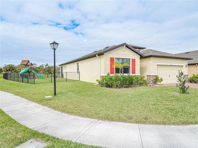 4101 Keeson Cir, Vero Beach, FL 32967 - view of home's exterior with stucco siding, a garage, a playground, and concrete driveway
