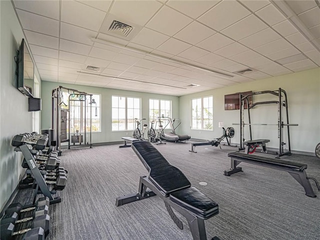 4101 Keeson Cir, Vero Beach, FL 32967 - workout area featuring carpet flooring, baseboards, and a drop ceiling