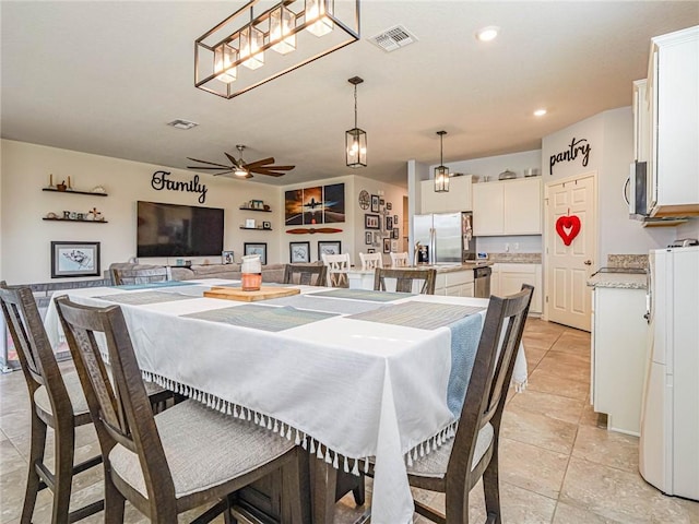 4101 Keeson Cir, Vero Beach, FL 32967 - dining room featuring recessed lighting, a ceiling fan, and light tile patterned flooring