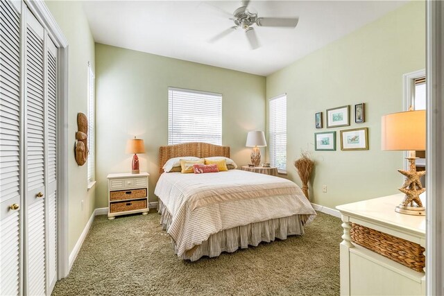 860 Saint James Ln, Vero Beach, FL 32967 - bedroom with carpet floors, a closet, baseboards, and ceiling fan