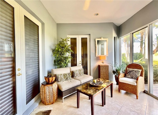 sunroom featuring french doors