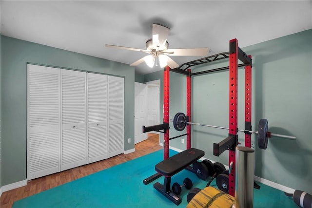 1966 9th St, Vero Beach, FL 32960 - workout room featuring a ceiling fan and wood finished floors