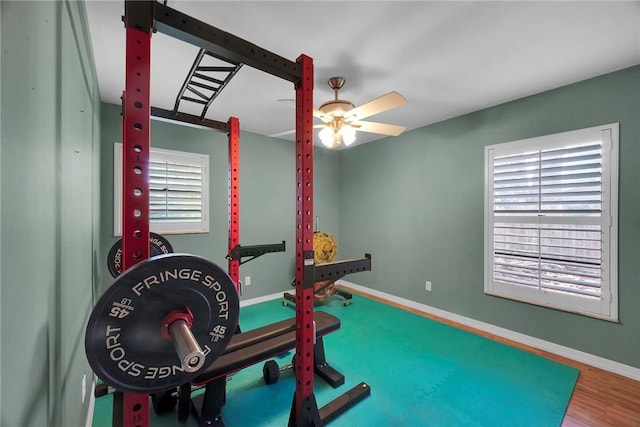 1966 9th St, Vero Beach, FL 32960 - exercise room featuring ceiling fan and baseboards