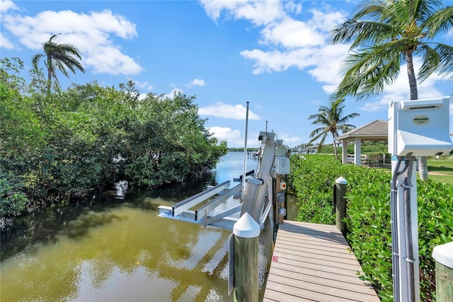 view of dock with a water view