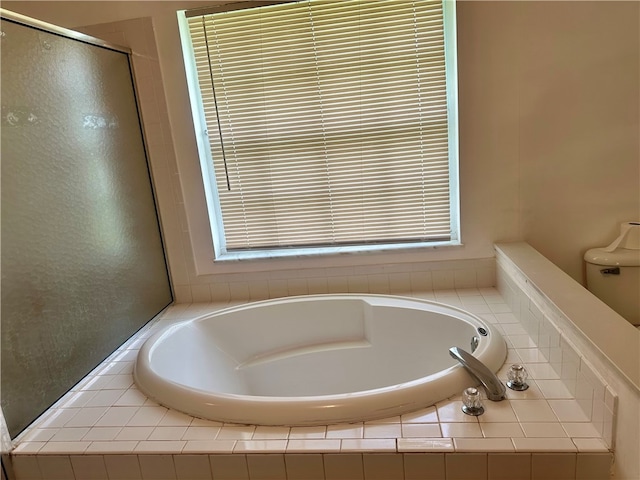 bathroom with a healthy amount of sunlight and separate shower and tub