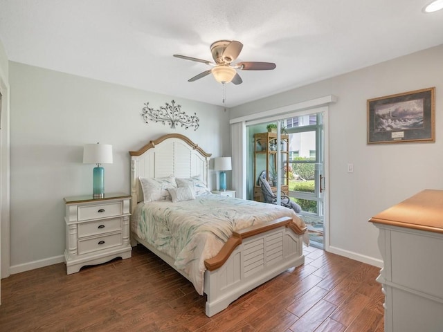 2800 Indian River Blvd Unit J1, Vero Beach, FL 32960 - bedroom with access to outside, baseboards, wood finished floors, and a ceiling fan