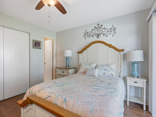 2800 Indian River Blvd Unit J1, Vero Beach, FL 32960 - bedroom with wood finished floors, a closet, and a ceiling fan