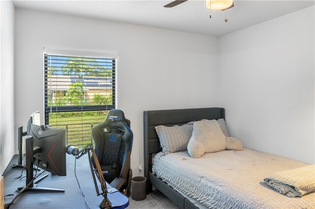 bedroom with carpet floors and ceiling fan