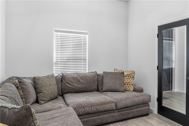 living room with light hardwood / wood-style floors