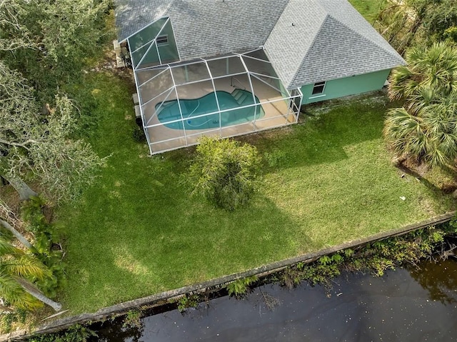 aerial view with a water view