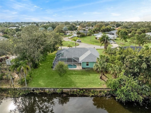 aerial view with a water view