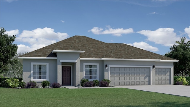 view of front of house featuring a garage and a front lawn