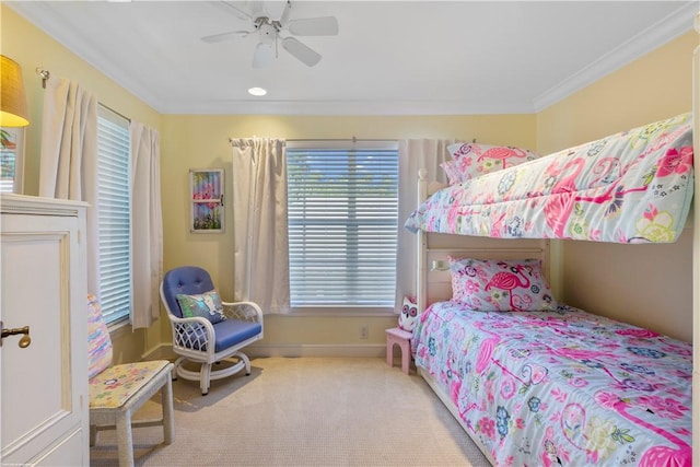 425 Indies Dr, Vero Beach, FL 32963 - bedroom with baseboards, a ceiling fan, carpet flooring, and ornamental molding
