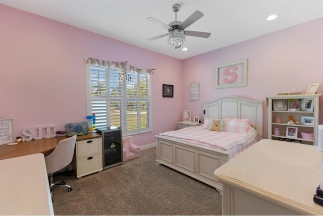 bedroom with carpet floors and ceiling fan