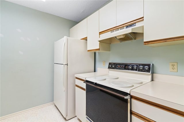 kitchen featuring white appliances and white cabinetry